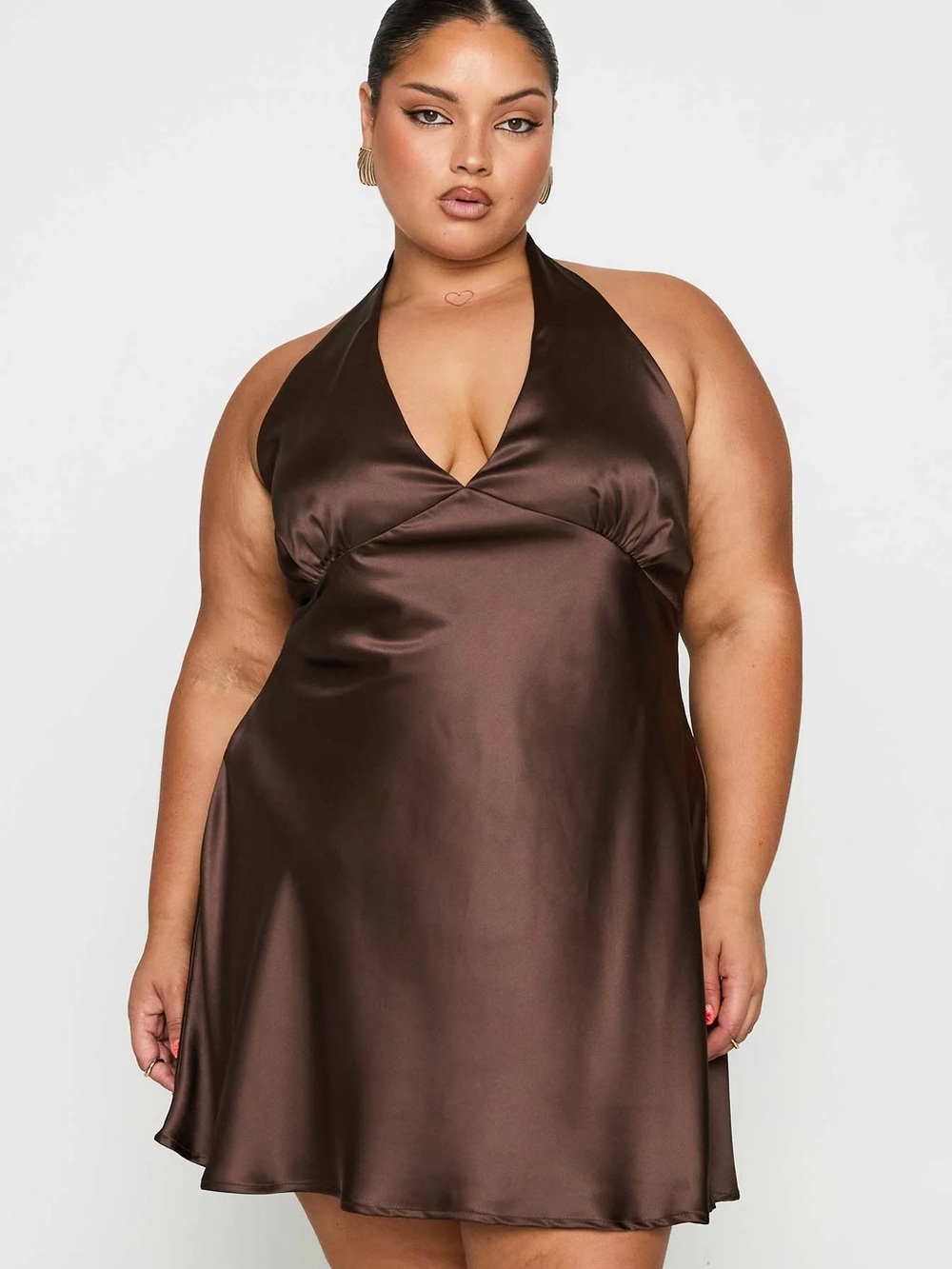 Princess Polly Pelagia Halter Scarf Tie Mini Dress Brown Curve